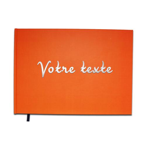 Livre D'or Texte Personnalisé 1 Ligne - Anniversaire, Souvenir, Cadeau - Lettres Chromées Ou Dorées - 100 Pages (Couleur Orange Corail)