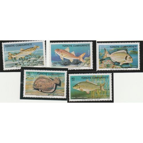 5 Timbres Neufs De Turquie - Poissons