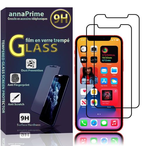 Lot / Pack De 2 Films Verre Trempé Pour Apple Iphone 12 6.1" De Protection D'écran - Couleur Noir