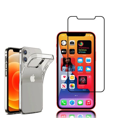 Coque Silicone Pour Apple Iphone 12 6.1" Gel Ultraslim Et Ajustement Parfait - Transparent + 1 Film Verre Trempé - Noir