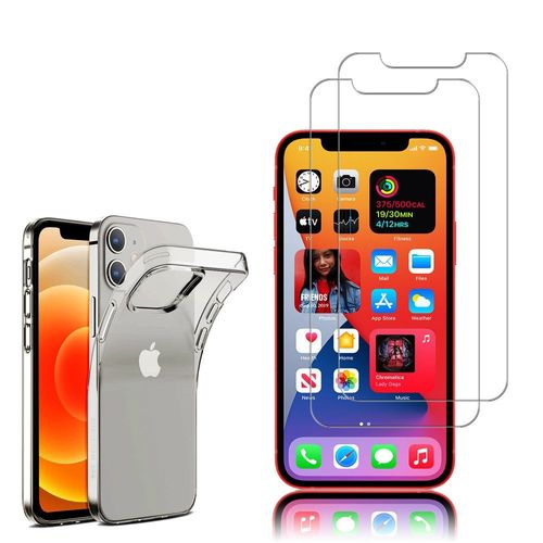 Coque Silicone Pour Apple Iphone 12 6.1" Gel Ultraslim Et Ajustement Parfait - Transparent + 2 Films Verre Trempé - Transparent
