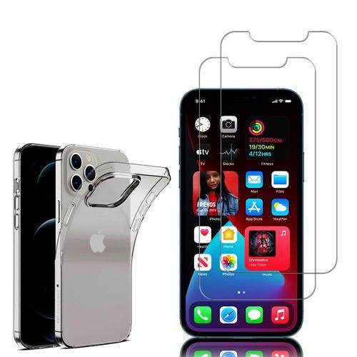 Coque Silicone Pour Apple Iphone 12 Pro Max 6.7" Gel Ultraslim Et Ajustement Parfait - Transparent + 2 Films Verre Trempé - Transparent
