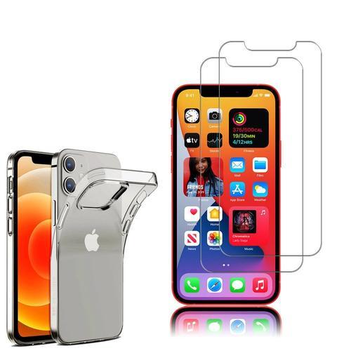Coque Silicone Pour Apple Iphone 12 Mini 5.4" Gel Ultraslim Et Ajustement Parfait - Transparent + 2 Films Verre Trempé - Transparent