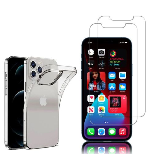 Coque Silicone Pour Apple Iphone 12 Pro 6.1" Gel Ultraslim Et Ajustement Parfait - Transparent + 2 Films Verre Trempé - Transparent