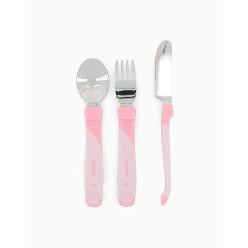 Lot De 3 Couverts D'apprentissage Acier Inoxydable Rose 12 Mois + De Twistshake