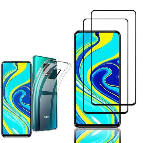 Coque Silicone Pour Xiaomi Redmi Note 9s/ Note 9 Pro/ Note 9 Pro Max 6.67" Gel Ultraslim Et Ajustement Parfait - Transparent + 2 Films Verre Trempé - Noir