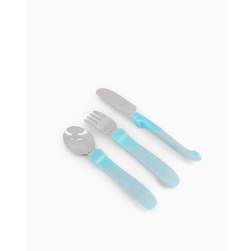 Lot De 3 Couverts D'apprentissage Acier Inoxydable Bleu 12 Mois + De Twistshake
