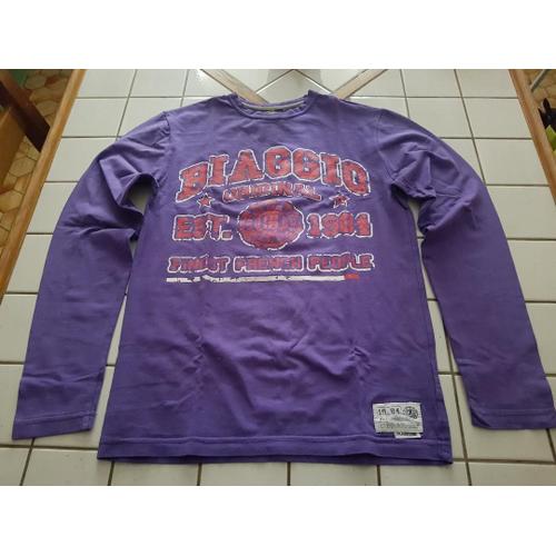 T-Shirt Tee Shirt Manches Longues Violet Motif Poitrine Biaggio Original Est 1984 Finest French People Biaggio Taille S Ou 16 Ans