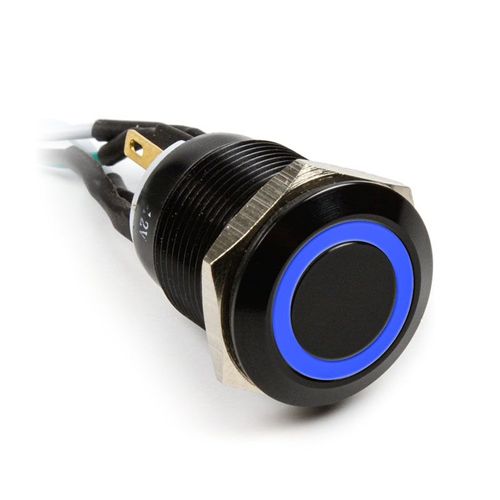 Impactics Bouton poussoir anti-vandalisme 19mm, IP65, LED bleue - noir, Bouton + interrupteur, Bleu, Noir