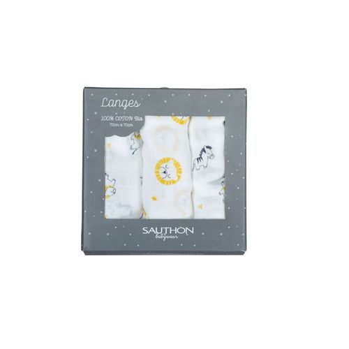 Lot De 3 Langes Coton Bio 70 X 70 Pluche Et Pompon - Sauthon Baby Deco