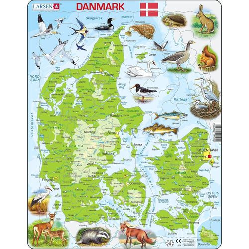 Puzzle 66 Pièces Puzzle Cadre - Carte Du Danemark (En Danois)