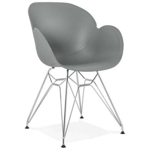 Chaise Moderne 'unami' Grise En Matière Plastique Avec Pieds En Métal Chromé