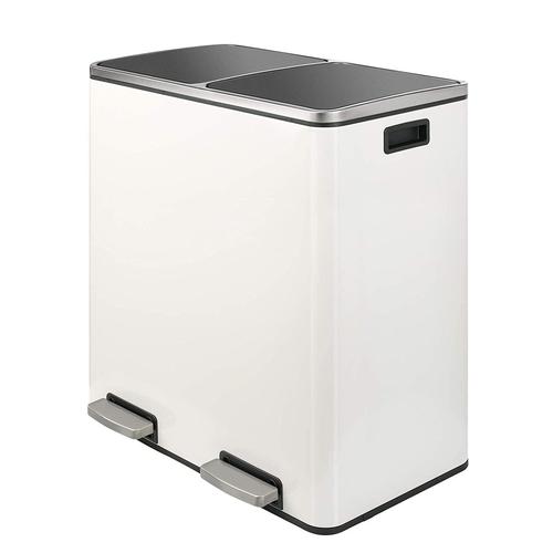 Poubelle de cuisine à double compartiment - 2 x 30 l - Poubelle de cuisine avec 2 compartiments,Blanc