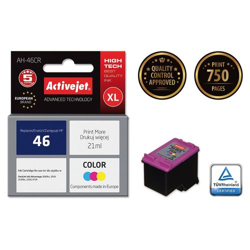 Activejet Encre Ah-46cr (remplacement Hp 46 Cz638ae Premium 21 Ml Cou
