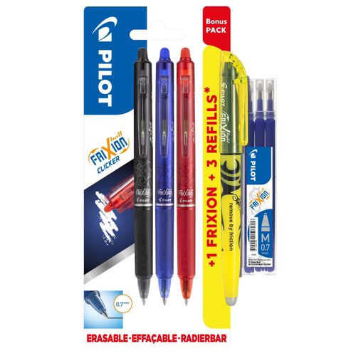 Pilot - Frixion Clicker Pens M/Click 0,7 Bonuspack 3 Light Refillset