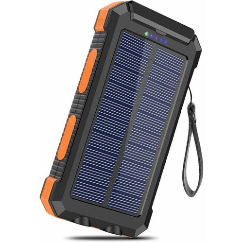 Chargeur Solaire 20000mah Avec 2 Usb Portable Batterie Externe Sans Fil Powerbank Charge Rapide Pour Smartphones, Tablette, Outdoor Camping (Orange) Goodnice