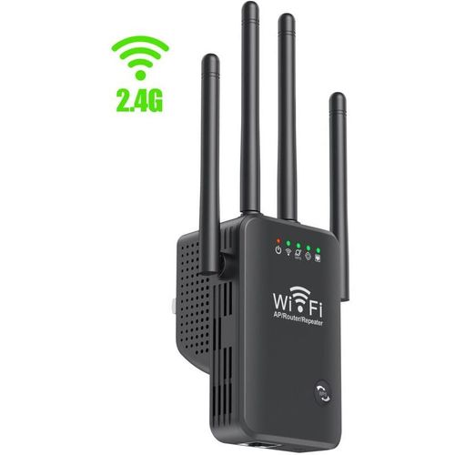 Repeteur WiFi sans fil 4 antennes 2.4G WiFi 300M Extender Amplificateur de signal longue portee Noir goodnice