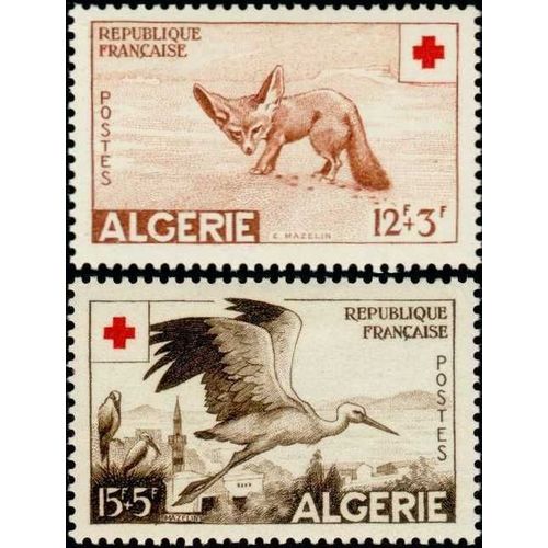 Algérie, Département Français 1957, Belle Paire Neuve**/* Croix Rouge, Yvert 343 Fennec Dans Le Désert Et 344 Cigognes Sur Sétif.