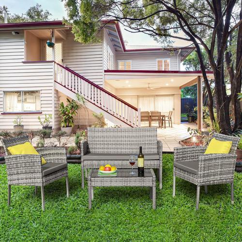 Salon De Jardin En Polyrotin Pe - Ensemble De Meubles De Jardin Avec Coussins Confortables