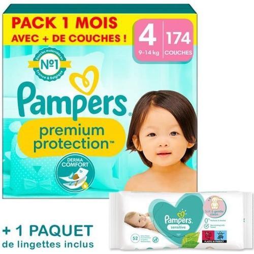 Couches Pampers Premium Protection Taille 4 - Pack 1 Mois 174 Couches