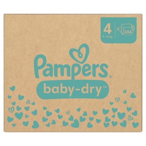 Couches Pampers Baby-Dry Taille 4 - 204 Couches - 9kg À 14kg