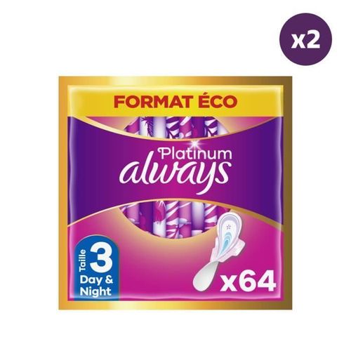 Serviettes Hygiéniques Always Platinum - Nuit - 2x64 - Barrière Anti-Fuites - Flux Moyen 