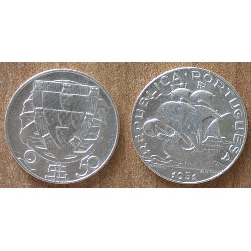 Portugal 2.50 Escudos 1951 Argent Bateau Caravelle Escudo Piece