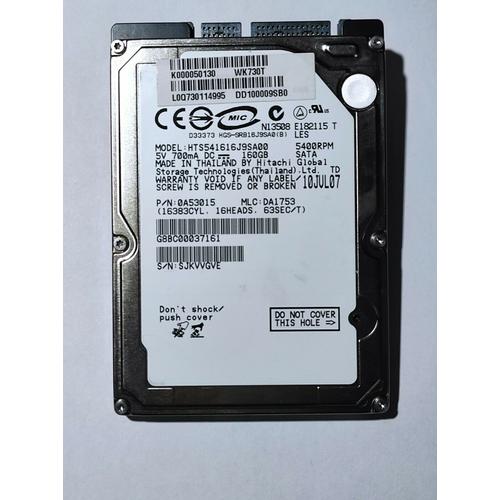 Disque Dur interne 160Go 2.5" Hitachi HTS541616J9SA00 Sata