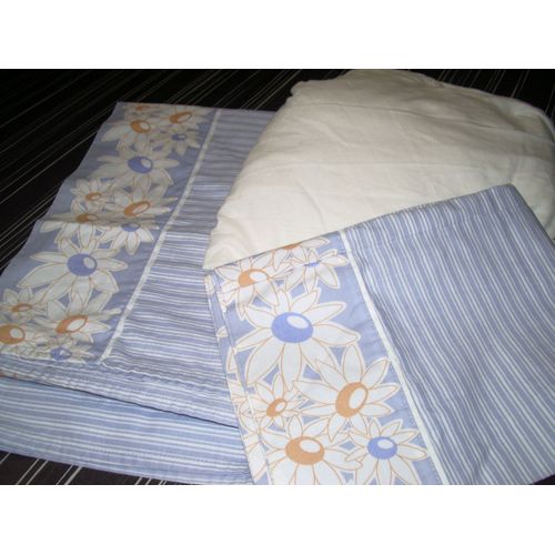 Parure De Lit 3pièces Bleue Rayée Et Blanche