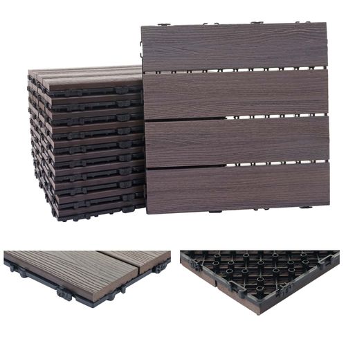 Carreaux En Wpc, Hwc-E20, Aspect Bois,Pour Terrasse, Structure 3-D   11 Carreaux À 30x30 Cm = 1 M² Gris-Marron