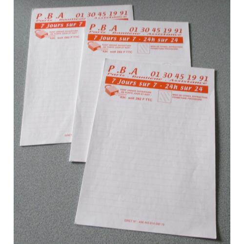 Lot De 3 Bloc-Notes - Lignés À LHorizontale - 21x30cm Avec En-Tête Publicitaire De Couleur Orange Sur Une Hauteur De 8.5cm - P. B. A. Paris-Banlieue-Assistance (10 + 12 + 15 Feuillets)