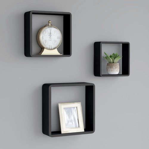 Vidaxl Étagères Murales Sous Forme De Cube 3 Pcs Noir Mdf