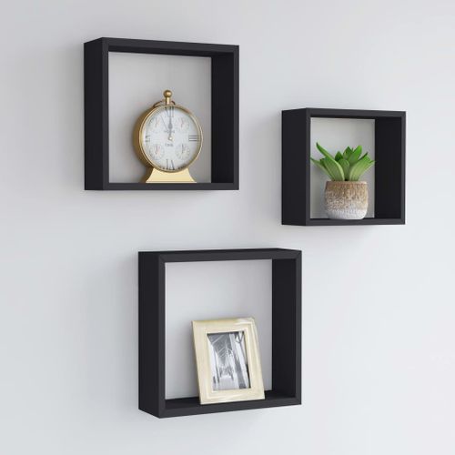 Vidaxl Étagères Murales Sous Forme De Cube 3 Pcs Noir Mdf