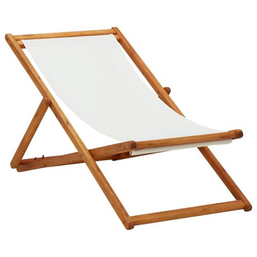 Vidaxl Chaise Pliable De Plage Bois D'eucalyptus Et Tissu Blanc Crème