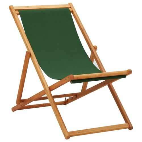 Vidaxl Chaise Pliable De Plage Bois D'eucalyptus Et Tissu Vert