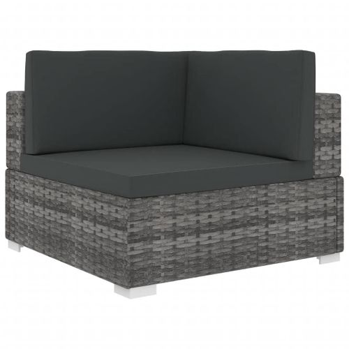 Vidaxl Chaise D'angle 1 Pc Et Coussins Résine Tressée Gris
