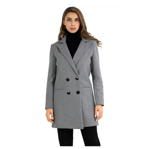 Manteau Croisé Double Boutonnage Gris Femme