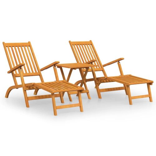 Chaises Longues D'extérieur Repose-Pieds Et Table 167 X 56 X 75 Cm Acacia Solide Helloshop26 02_0011918