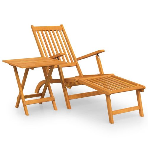 Chaise Longue D'extérieur Repose-Pieds Et Table 167 X 56 X 75 Cm Acacia Solide Helloshop26 02_0011892