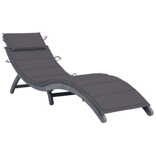 Transat Chaise Longue Bain De Soleil Lit De Jardin Terrasse Meuble D'extérieur Avec Coussin Gris Bois D'acacia Solide Helloshop26 02_0021249