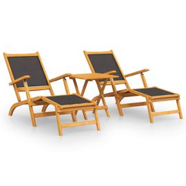 Chaises Longues D'extérieur Et Table 141 X 57,5 X 92 Cm Acacia Massif Et Textilène Helloshop26 02_0011917