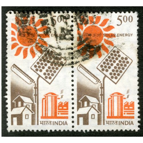 Deux Timbres Oblitérés India, Solar Energy, 5.00