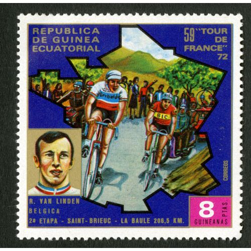 Timbre Republica De Guinea Ecuatorial, 59 Tour De France 72, Correos, 8 Ptas Guineanas