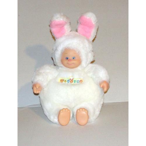 Peluche Nanizoo Lapin Blanc Rose Berchet Doudou Poupée Bébé Deguisé En Lapin Assis