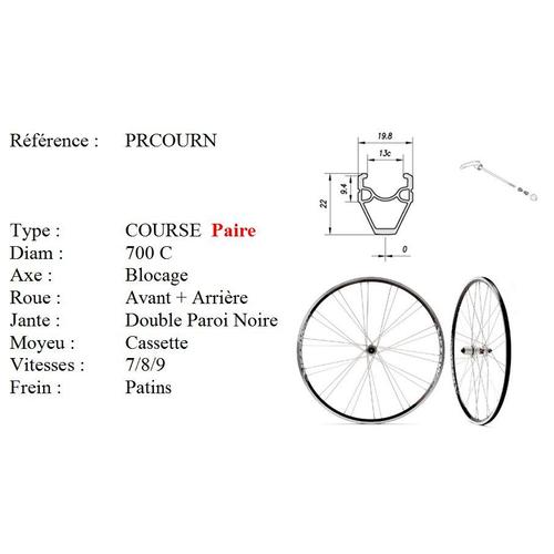 Paire Roues 700 Course, Omega Noir, Frein Patin, Shimano Rs300 Claris Blocage Rapide, Cassette 9/10/11v, 32 Rayons