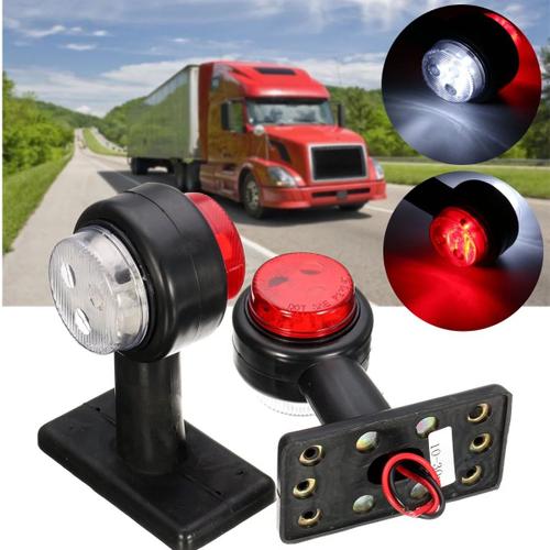 1 Paire Camion Remorque Caravane 12v/24v Led Double Face Marqueur Feu De Gabarit Lampe D'avertissement Rouge/Blanc