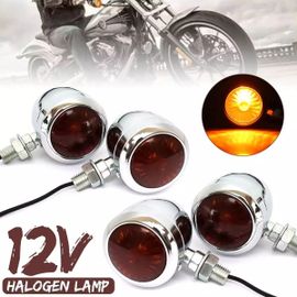 4pcs 2/4 Pièces 12v Rétro Métal Chrome Moto Clignotant Indicateur Halogène Ampoule Lampe Vintage Ambre Universel Pour Harley