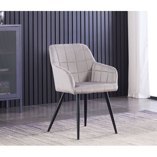 Chaise De Salle À Manger En Velours Capitonnée Gris Clair - Pieds En Métal - Style Contemporain - Salon, Chambre, Coiffeuse