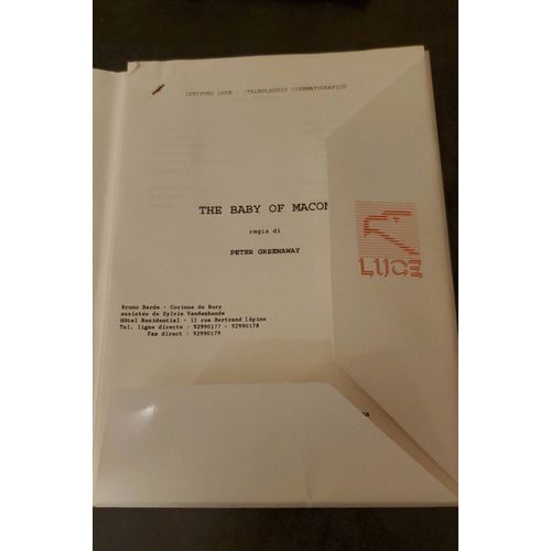 Dossier De Presse. The Baby Of Mâcon De Peter Greenaway. Cannes 1993. Cinéma En Italien