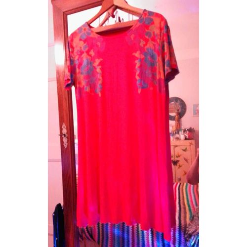 Robe Rouge Motifs Fleurs Colorées 44 Xxl Desigual.